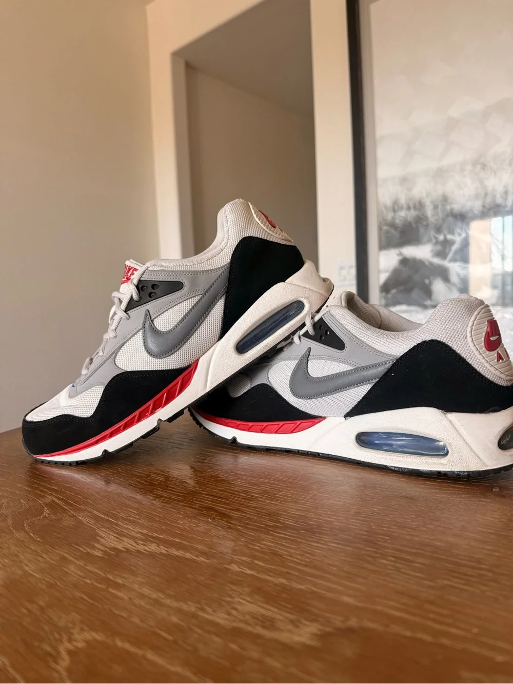 Nike Men’s White, Black and Gray Sneakers with Red Accents